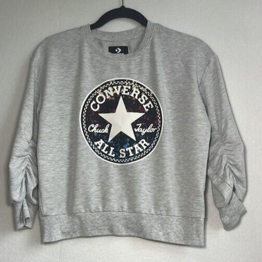 Converse All Star Sweater‎ Kids Medium 10/12 Yrs Gray Logo Graphic Chuck Taylor